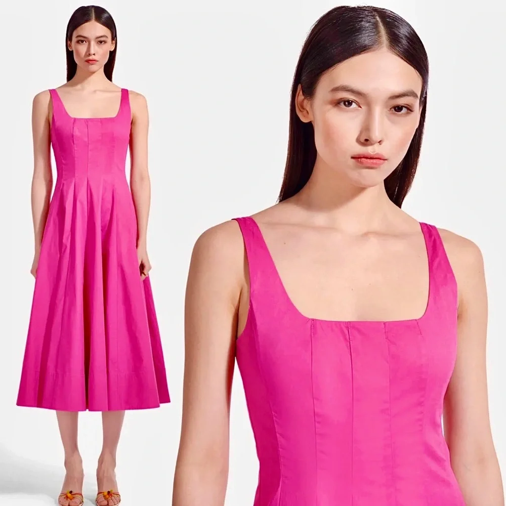 🌺🎉HP🎉🌺 NWT Staud Wells Midi Dress Peony - Picture 7 of 16